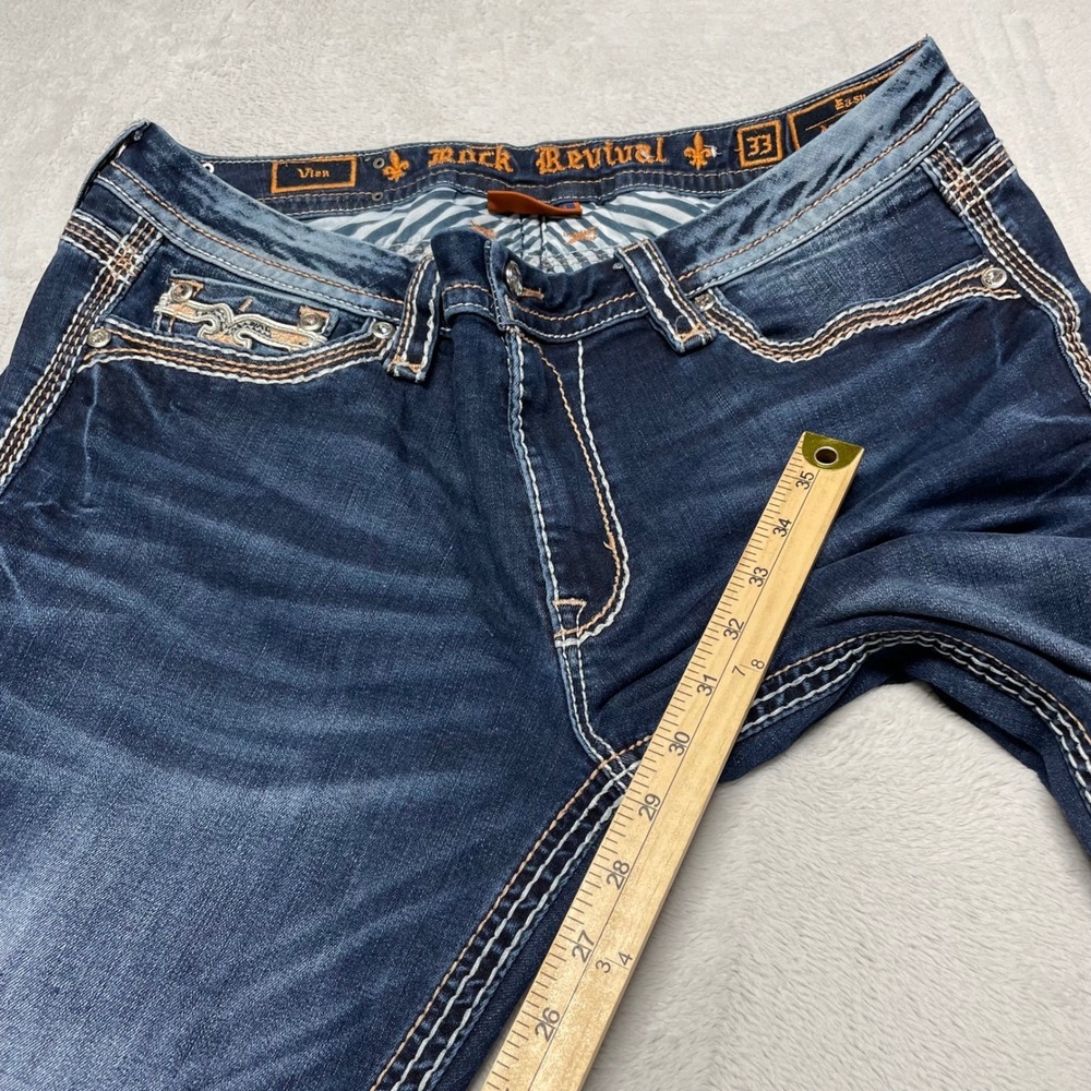 Rock Revival Easy Ankle Skinny Jeans Womens 33 Blue Contrast Stitch Y2K - Picture 9 of 14
